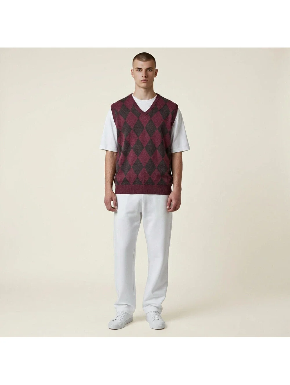 New Leonardo Gavino Vest Men 4XL Red Geometric V-Neck Sleeveless Knit Cotton